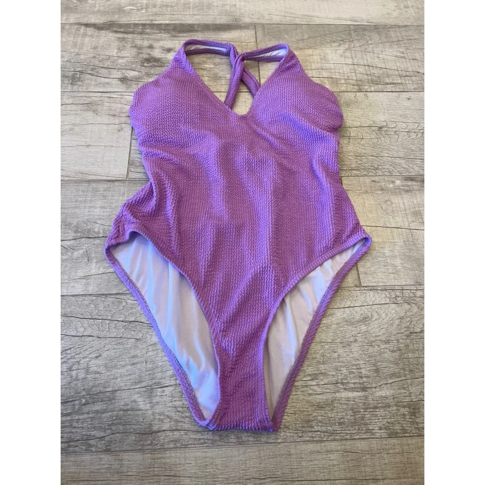 Becca‎ by Rebecca Virtue Purple Textured One Piece Swimsuit V-Neck XXL 1611431 - Picture 4 of 11
